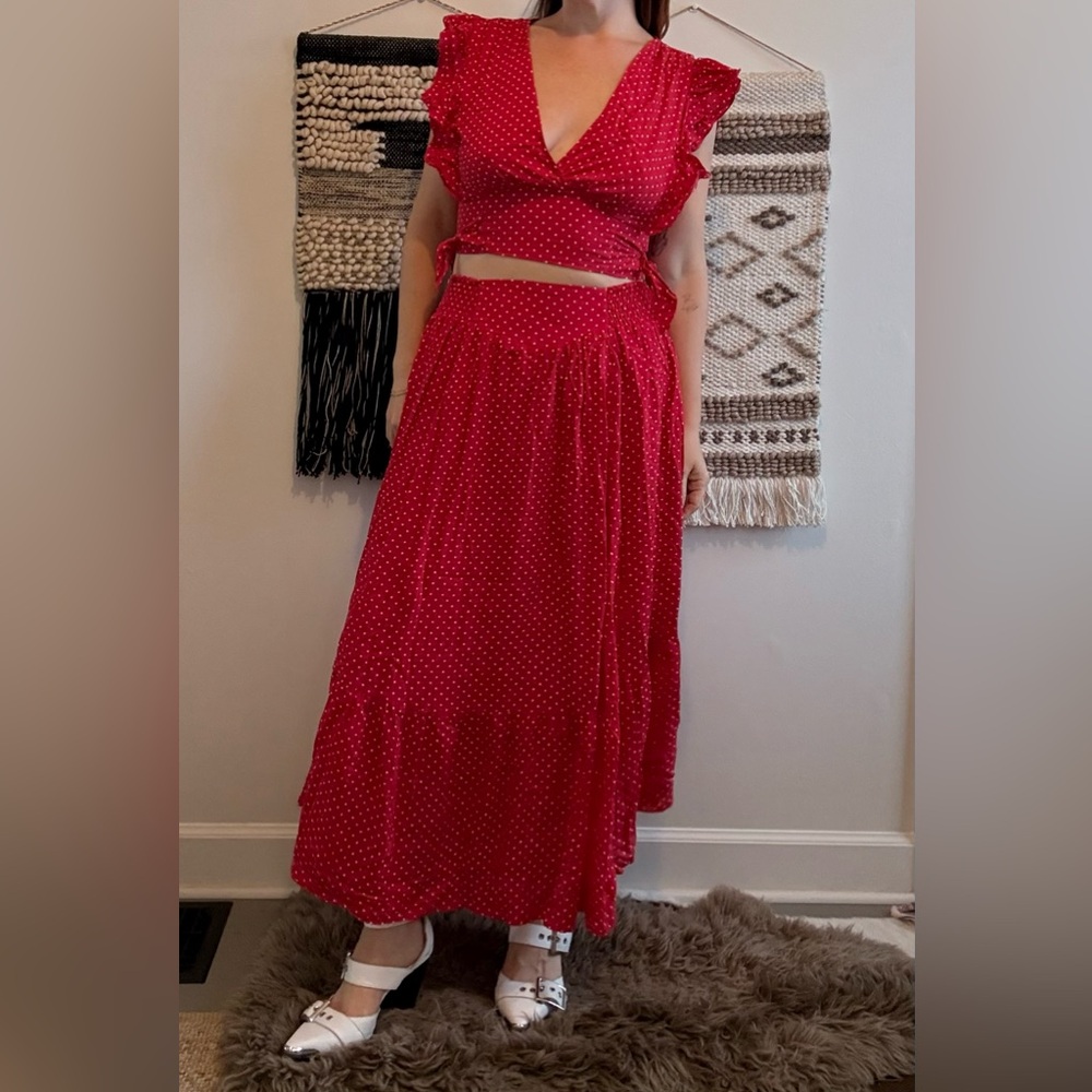 Free People Red maxi skirt set